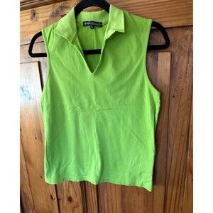 NWOT BCBG Sleeveless Lime Green Collared Top Size Large